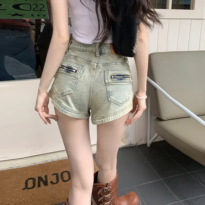 GUOZHEN Denim Shorts Women's Vintage Blue-5