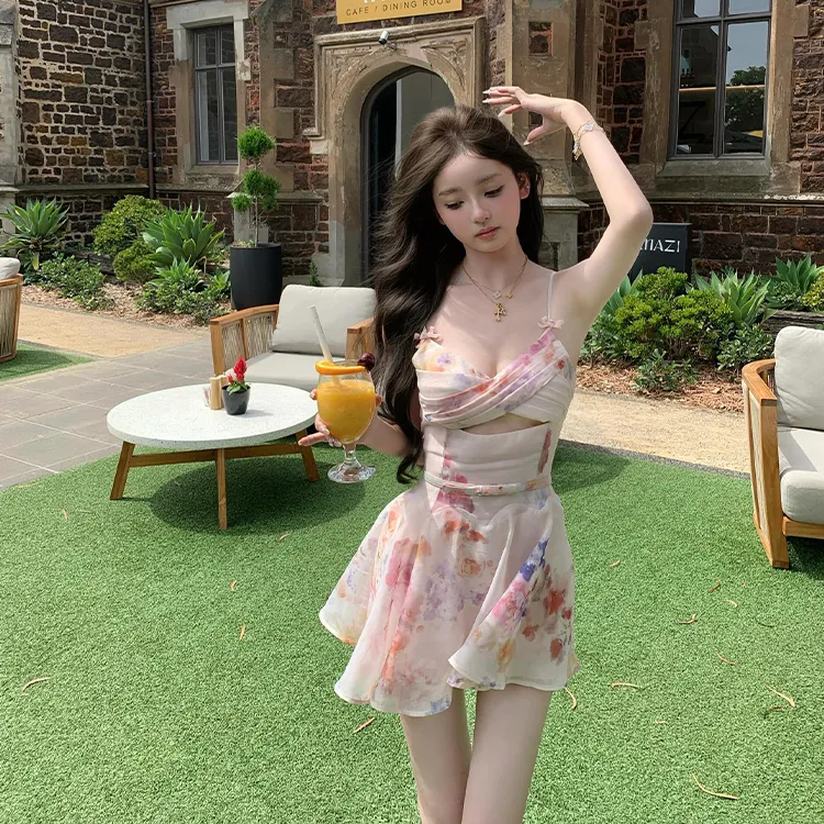 GUOZHEN Slip Dresses Women's Pink Floral-2