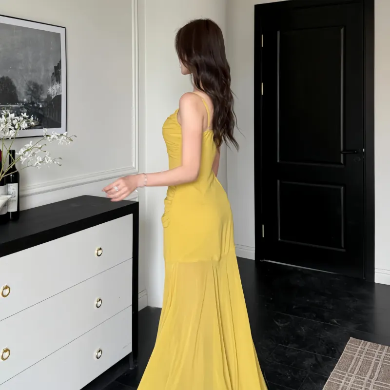 GUOZHEN Slip Dresses Women's Yellow-1