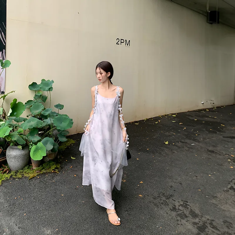 GUOZHEN Slip Dresses Women's Gray-2