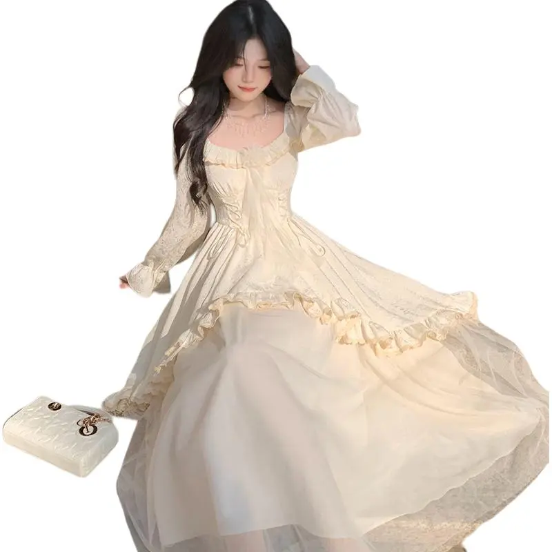 GUOZHEN Long Sleeved Dress Women's Apricot-5