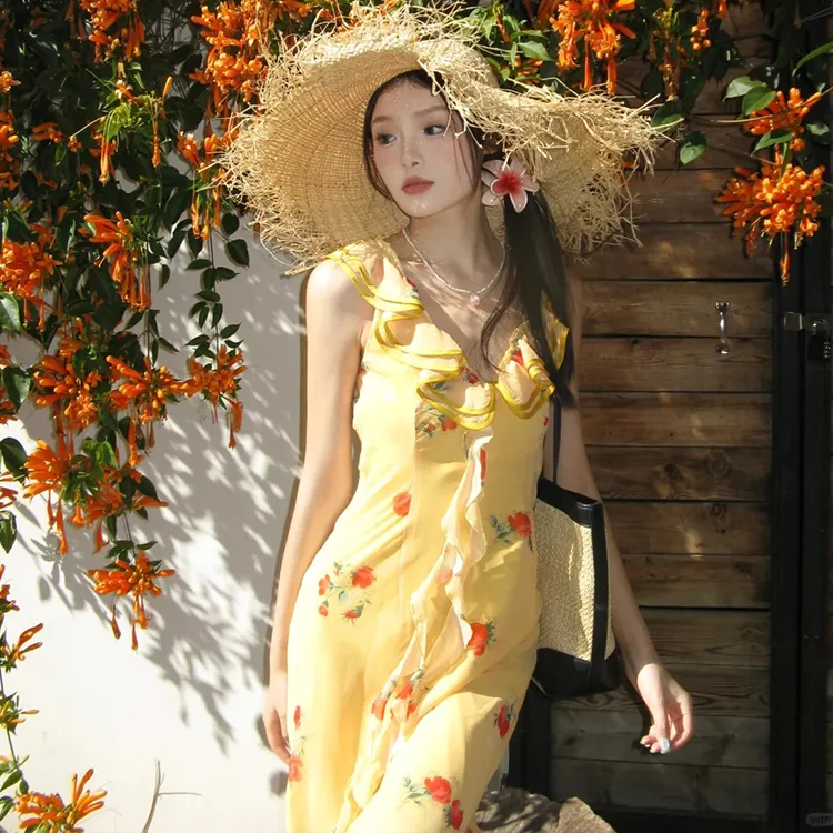 GUOZHEN Slip Dress Women's Yellow-2