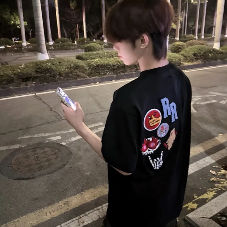 GUOZHEN Drop Shoulder Sleeve T Shirt Unisex-9