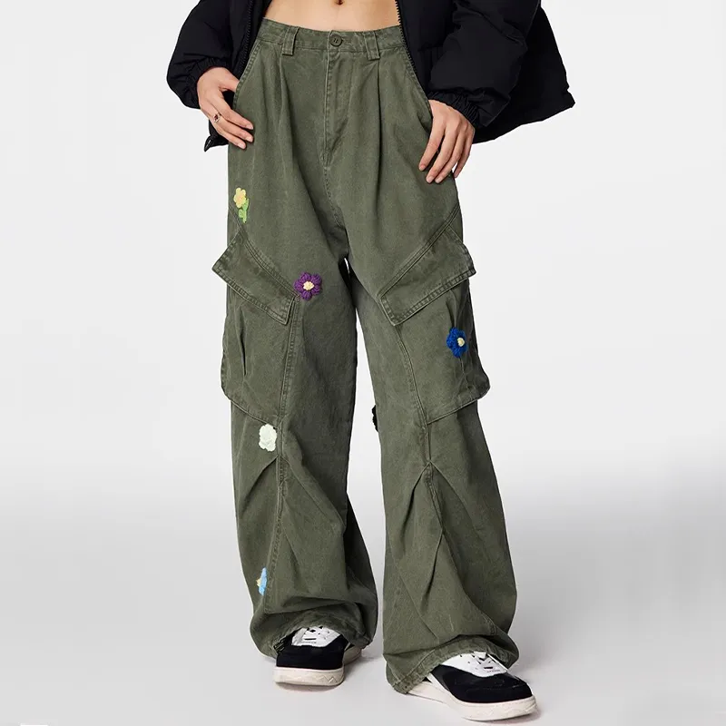 GUOZHEN Cargo Pants Women's Green Cargo Pants-2