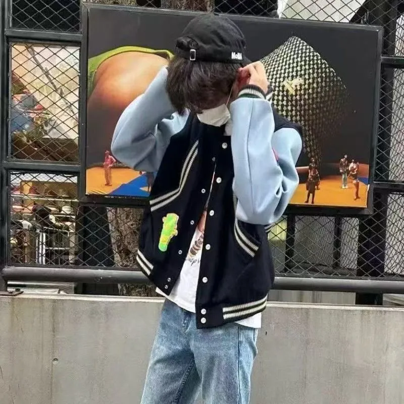 GUOZHEN Baseball Jacket Unisex Navy Blue-2