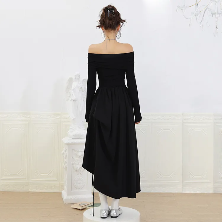 GUOZHEN Long Sleeved Dress Women's Black-4