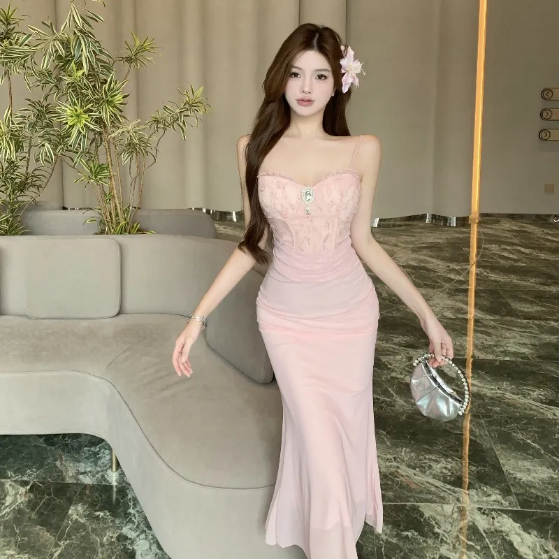 GUOZHEN Slip Dresses Women's Pink-3