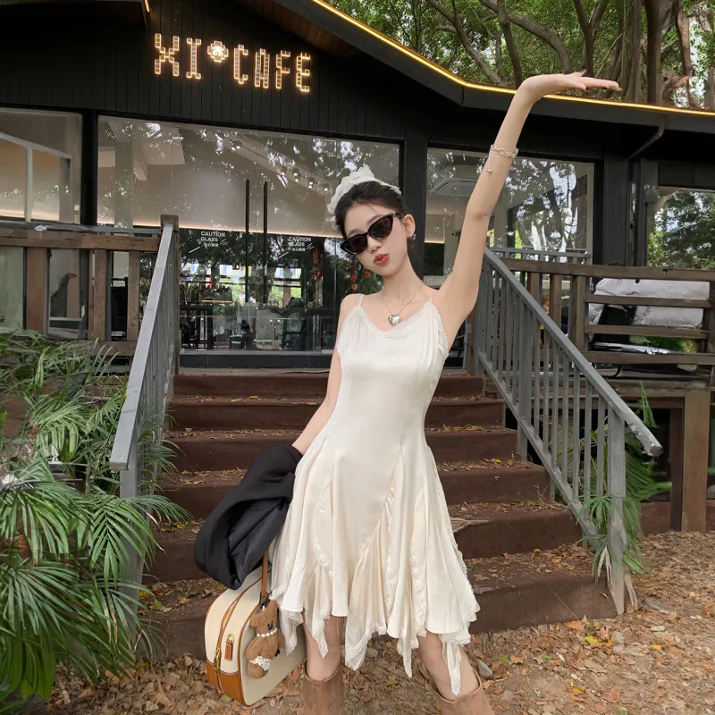 GUOZHEN Slip Dresses Women's Apricot-4