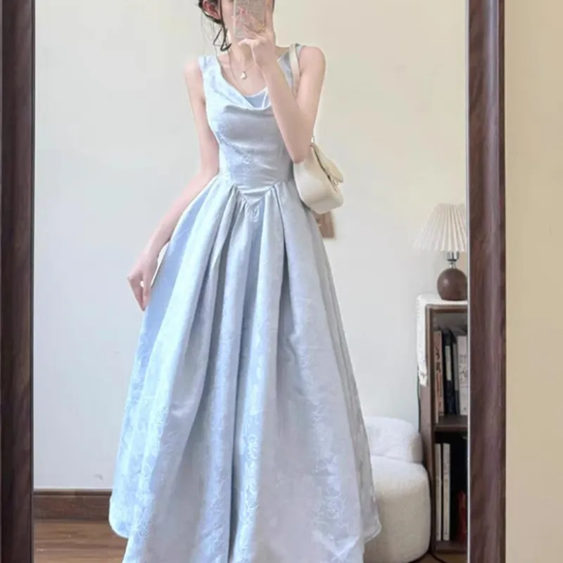 GUOZHEN Slip Dresses Women's Blue-3