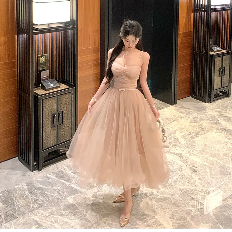 GUOZHEN Slip Dresses Women's Nude Pink-5