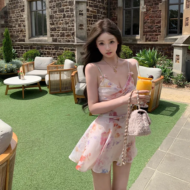 GUOZHEN Slip Dresses Women's Pink Floral-4