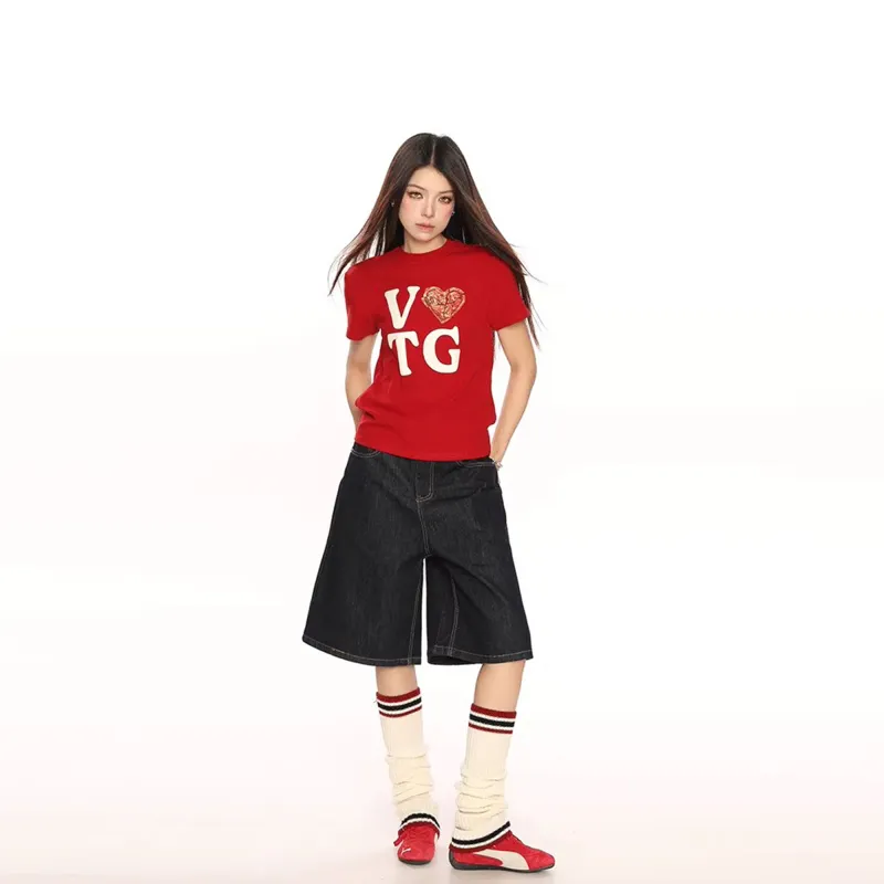 GUOZHEN Drop Shoulder Sleeve T Shirt Women's-2