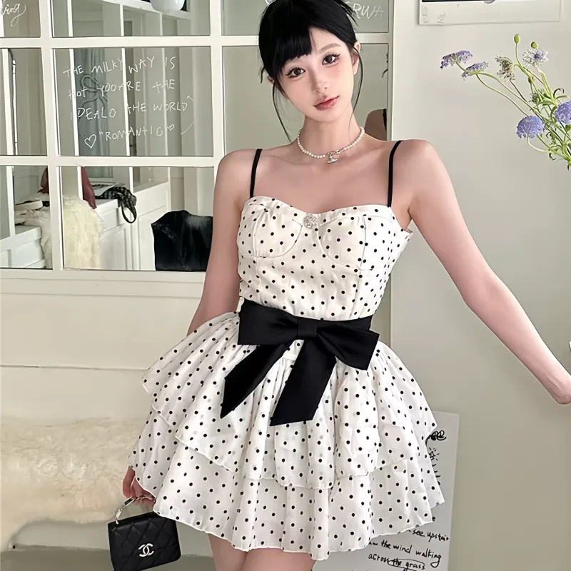 GUOZHEN Slip Dresses Women's Polka Dot-4