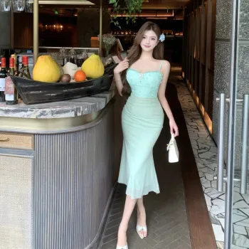 GUOZHEN Slip Dresses Women's Green