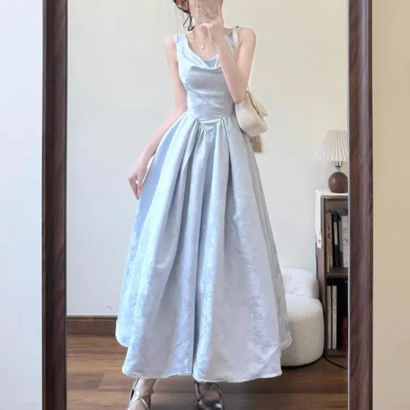 GUOZHEN Slip Dresses Women's Blue-2