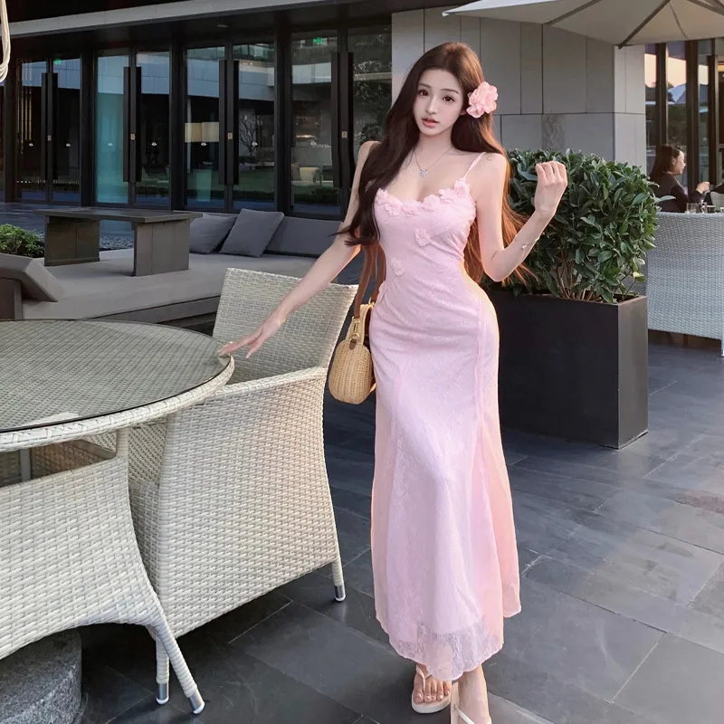 GUOZHEN Slip Dresses Women's French Pink-4