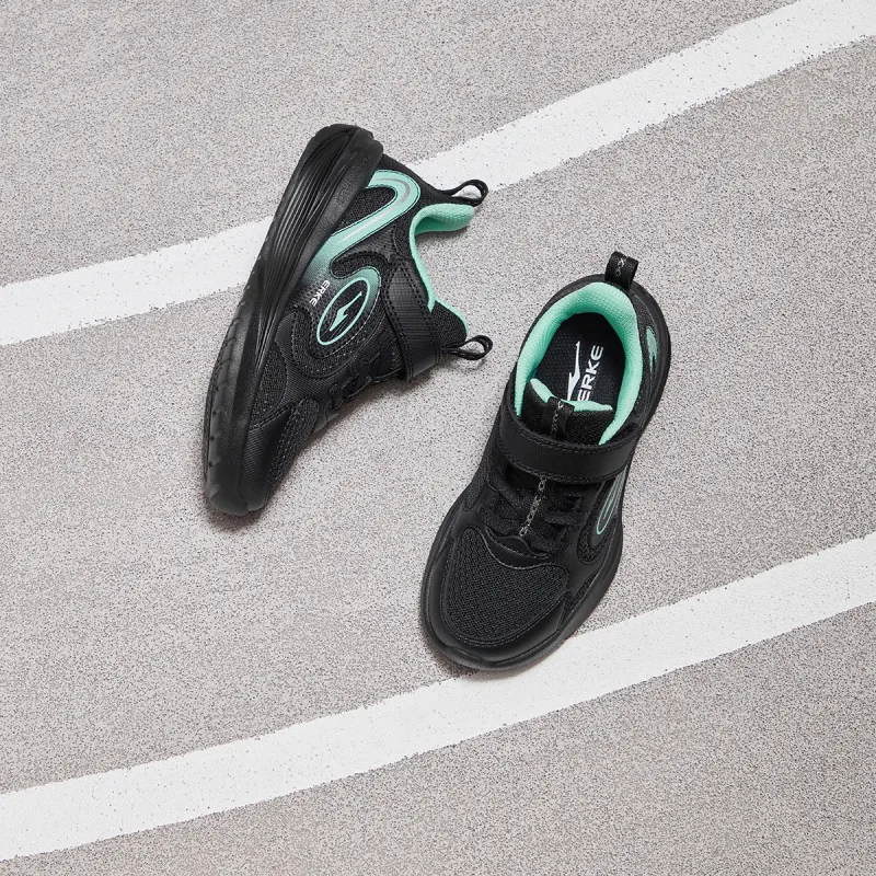 ERKE KIDS Slip-Resistant Cushioning Wear-Resistant Low-Top Kids' Running Shoes Black Cyan Kids'-4