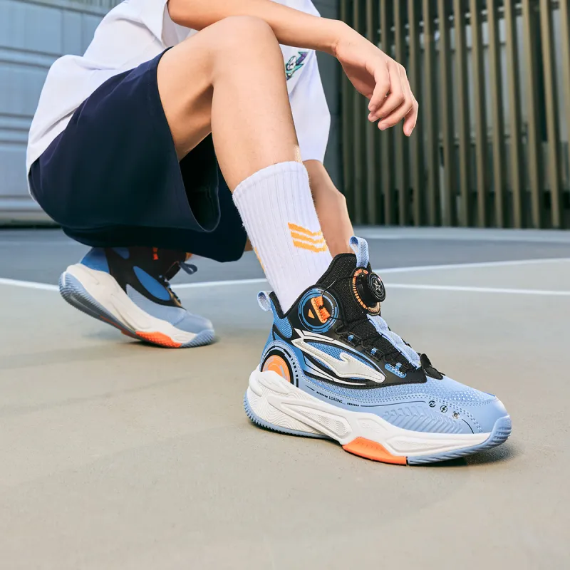 ERKE KIDS Zhige Slip Resistant Cushioning Abrasion Resistant Rebound Mid Top Basketball Shoes Blue Black Kids'-5