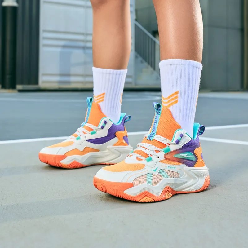 ERKE KIDS Cushioning Wear Resistant Rebound Basketball Shoes Microcrystalline White/Wax Orange Kids'-2