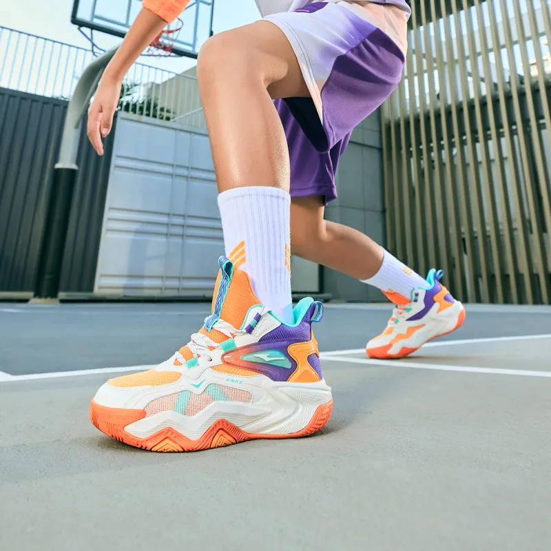 ERKE KIDS Cushioning Wear Resistant Rebound Basketball Shoes Microcrystalline White/Wax Orange Kids'-6