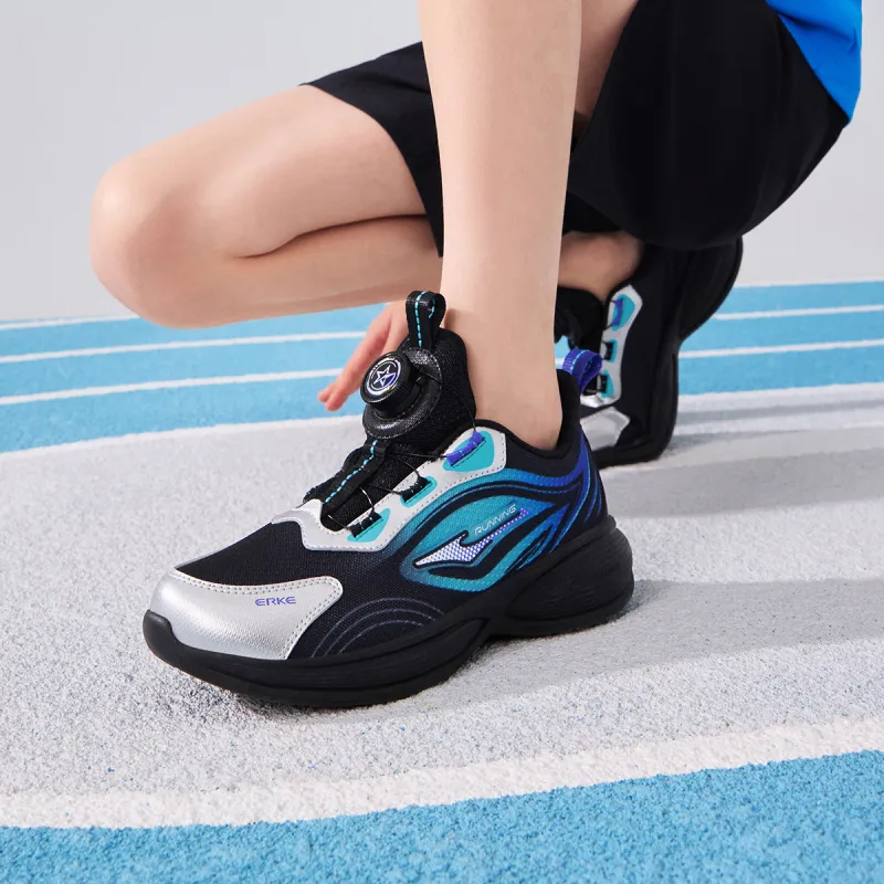 ERKE KIDS Slip-Resistant Cushioning Wear-Resistant Low-Top Kids' Running Shoes Jet Black/Digital Blue Kids'-5