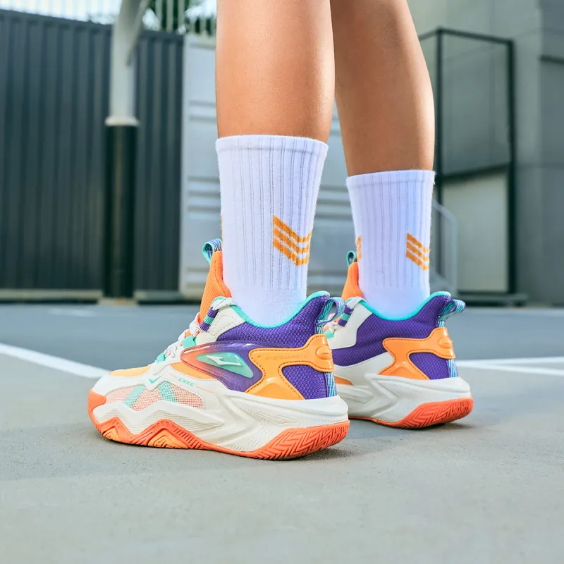 ERKE KIDS Cushioning Wear Resistant Rebound Basketball Shoes Microcrystalline White/Wax Orange Kids'-4