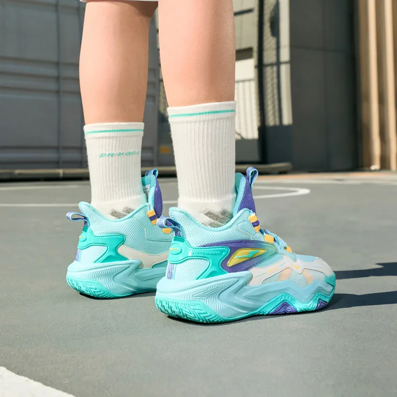 ERKE KIDS Surprise Slip Resistant Cushioning Wear Resistant Rebound High Top Basketball Shoes Blue Purple Kids'-4