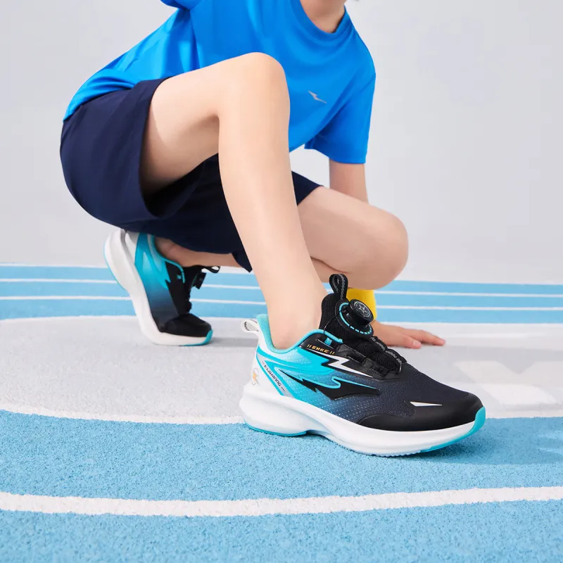 ERKE KIDS Slip-Resistant Cushioning Wear-Resistant Balance Low-Top Kids' Running Shoes Jet Black/Diving Blue Teenagers-5