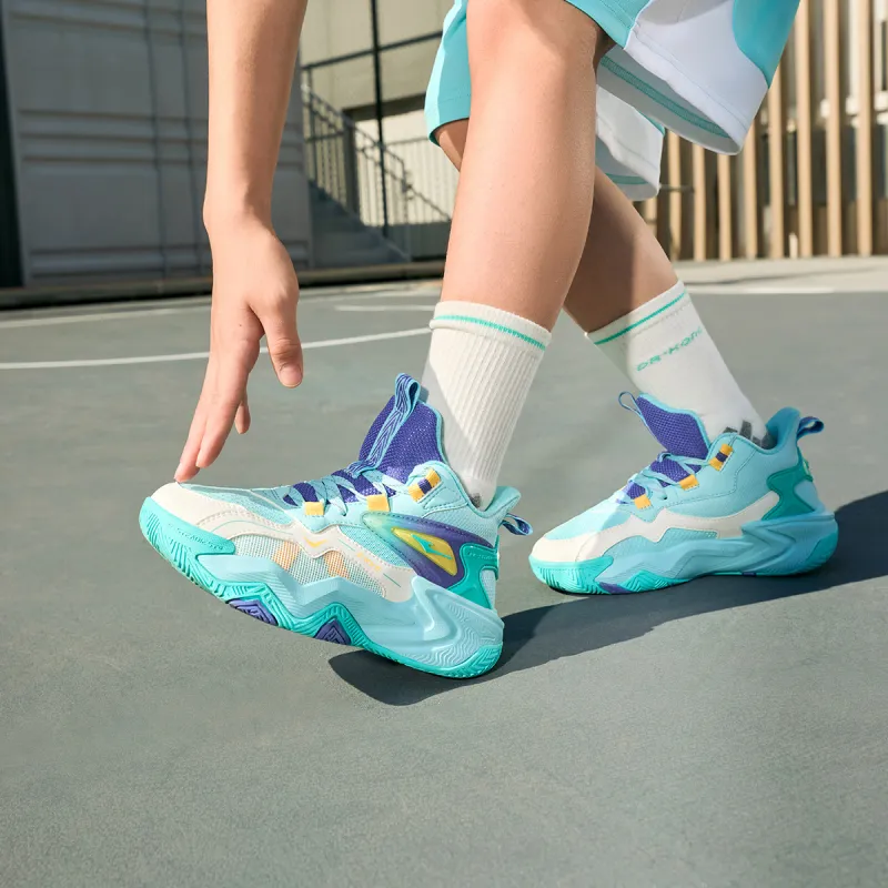 ERKE KIDS Surprise Slip Resistant Cushioning Wear Resistant Rebound High Top Basketball Shoes Blue Purple Kids'-3