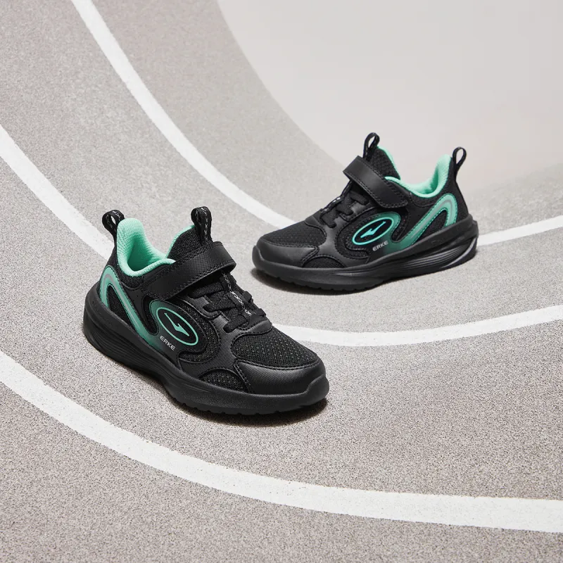 ERKE KIDS Slip-Resistant Cushioning Wear-Resistant Low-Top Kids' Running Shoes Black Cyan Kids'-3