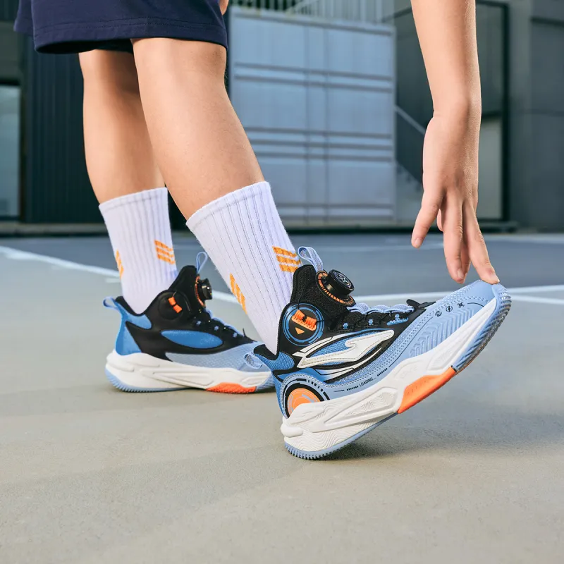 ERKE KIDS Zhige Slip Resistant Cushioning Abrasion Resistant Rebound Mid Top Basketball Shoes Blue Black Kids'-3