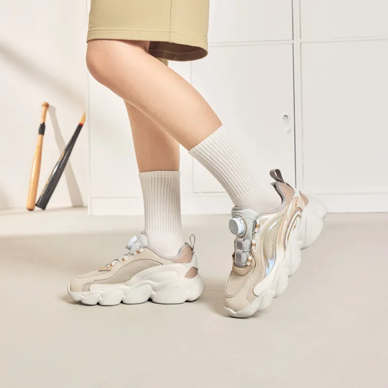 ERKE KIDS Slip-Resistant Cushioning Wear-Resistant Low-Top Kids Lifestyle Shoes Warm Linen/Light Crystal White Kids'-3