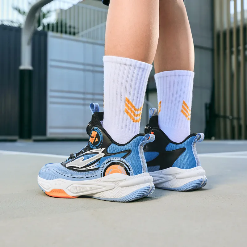 ERKE KIDS Zhige Slip Resistant Cushioning Abrasion Resistant Rebound Mid Top Basketball Shoes Blue Black Kids'-4