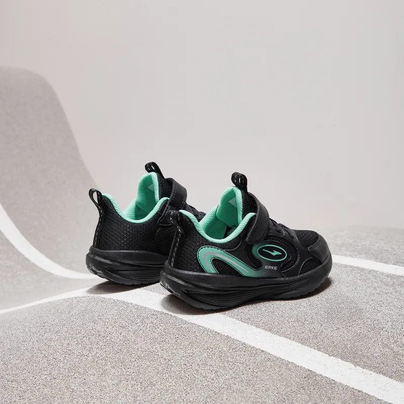 ERKE KIDS Slip-Resistant Cushioning Wear-Resistant Low-Top Kids' Running Shoes Black Cyan Kids'-6