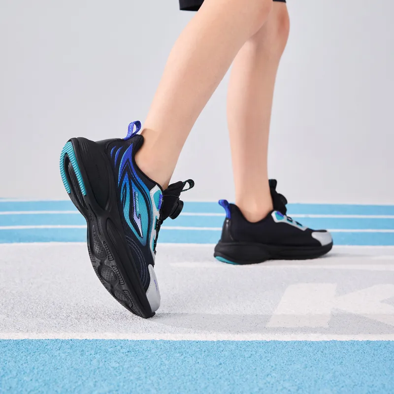 ERKE KIDS Slip-Resistant Cushioning Wear-Resistant Low-Top Kids' Running Shoes Jet Black/Digital Blue Kids'-4