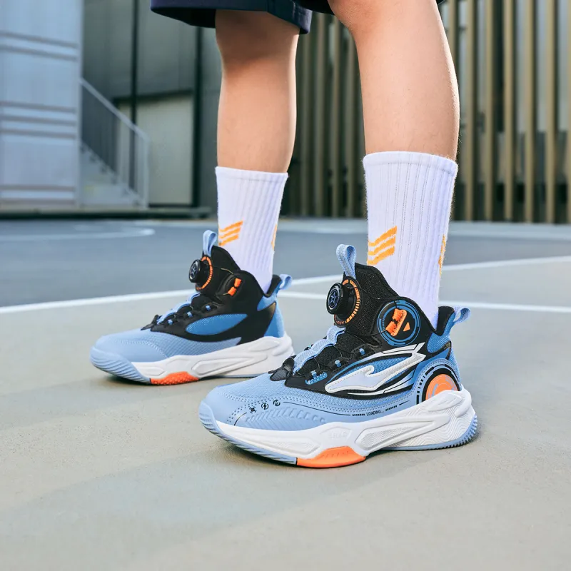 ERKE KIDS Zhige Slip Resistant Cushioning Abrasion Resistant Rebound Mid Top Basketball Shoes Blue Black Kids'-2