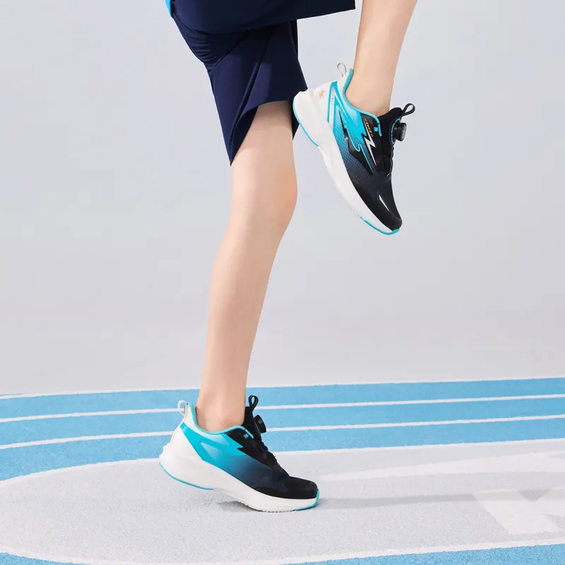 ERKE KIDS Slip-Resistant Cushioning Wear-Resistant Balance Low-Top Kids' Running Shoes Jet Black/Diving Blue Teenagers-6
