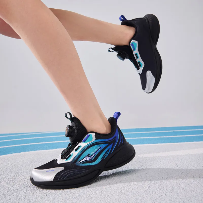 ERKE KIDS Slip-Resistant Cushioning Wear-Resistant Low-Top Kids' Running Shoes Jet Black/Digital Blue Kids'-3