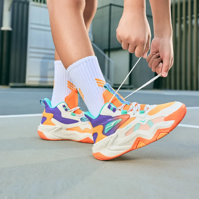 ERKE KIDS Cushioning Wear Resistant Rebound Basketball Shoes Microcrystalline White/Wax Orange Kids'-3