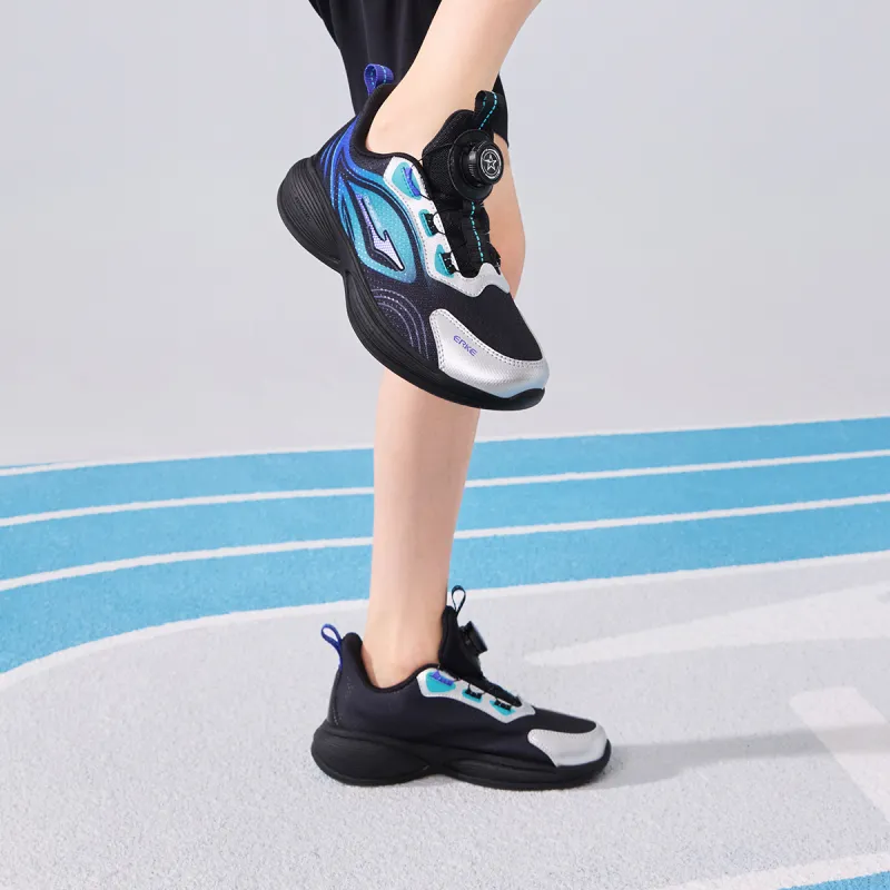 ERKE KIDS Slip-Resistant Cushioning Wear-Resistant Low-Top Kids' Running Shoes Jet Black/Digital Blue Kids'-6