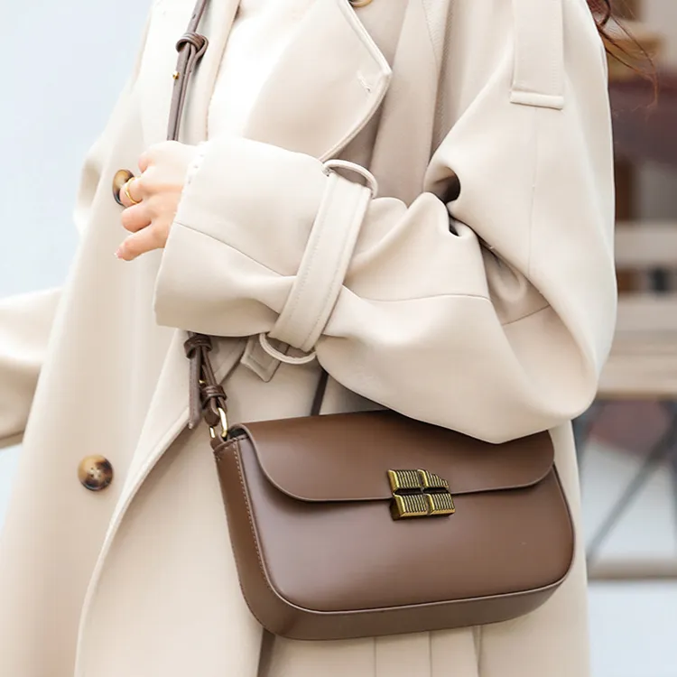 Yalu Cow Leather Shoulder Bag Women's Coffee/Midnight Black/Milk Tea Apricot-4