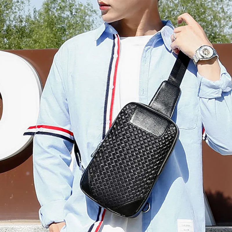 Yalu Top Grain Cow Leather Crossbody Bag Sling Bag Men's Black-3