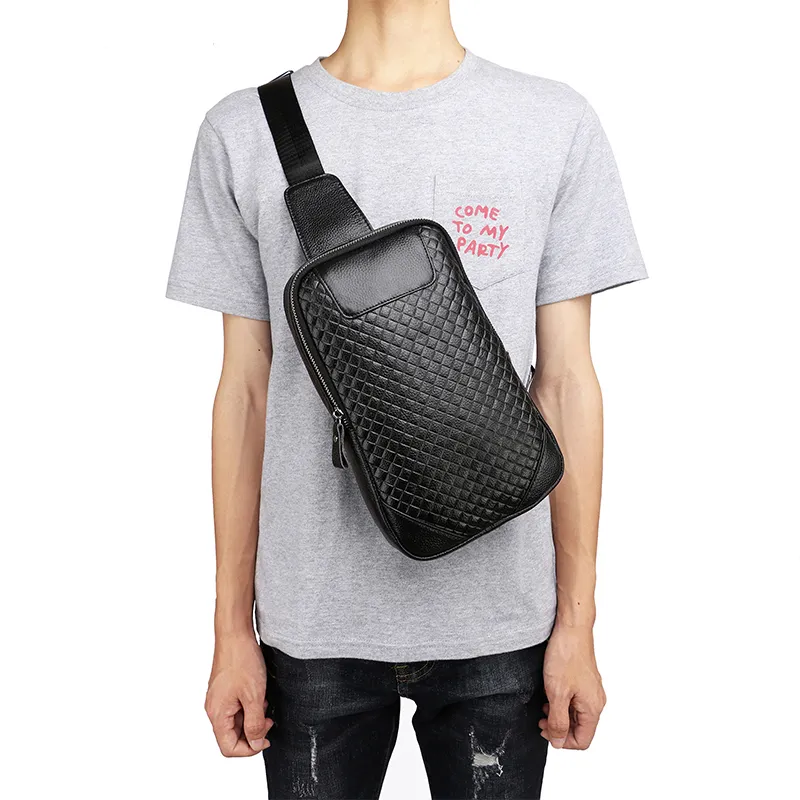 Yalu Top Grain Cow Leather Crossbody Bag Sling Bag Men's Black-4