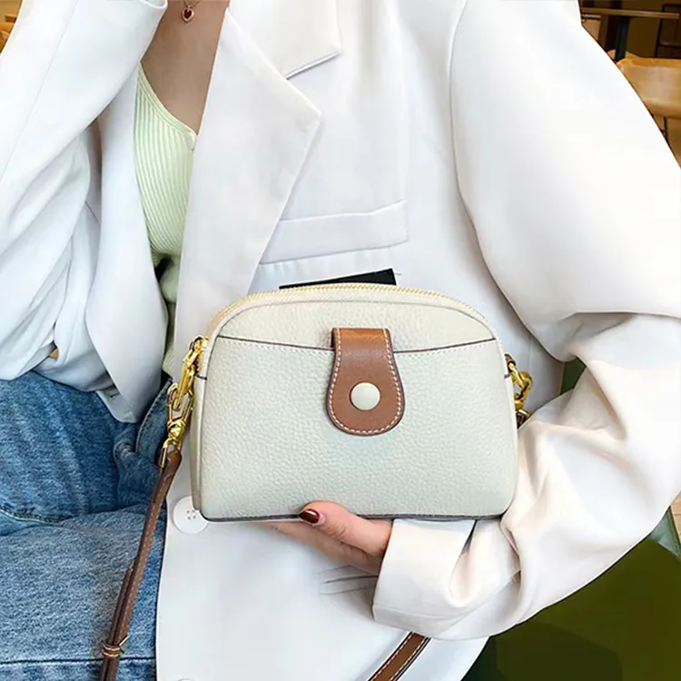 Yalu Top Grain Cow Leather Shoulder Bag, Crossbody Bag Women's Ecru/Black/Pearl Blue-1
