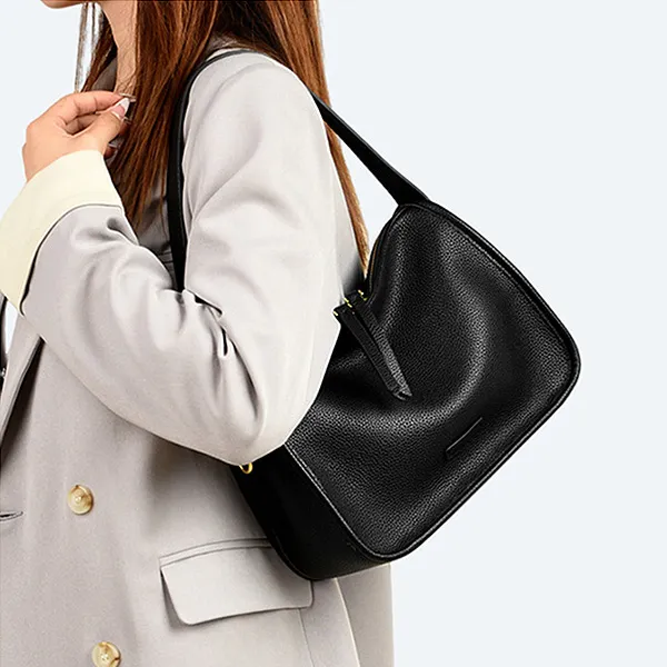 Yalu Cow Leather Underarm Handbag, Shoulder Bag Women's White/Black/Premium Gray-5