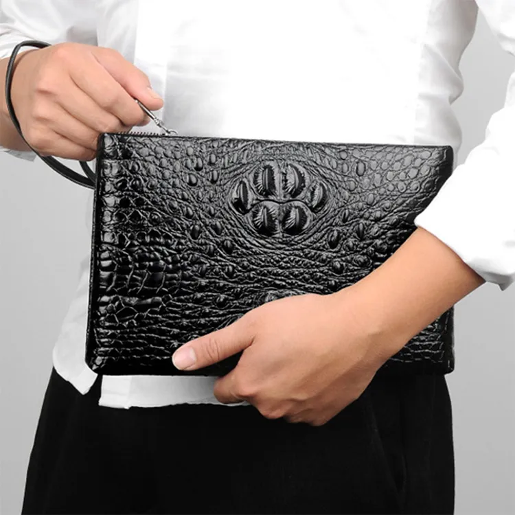Yalu Top Grain Cow Leather Clutch Men's Black-4