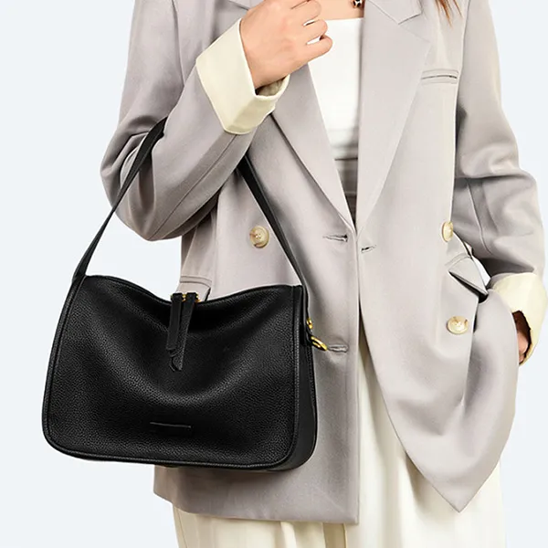 Yalu Cow Leather Underarm Handbag, Shoulder Bag Women's White/Black/Premium Gray-4