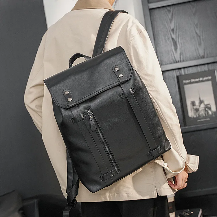 Yalu Microfiber Synthetic Leather Backpack Large Size Men's Black-4