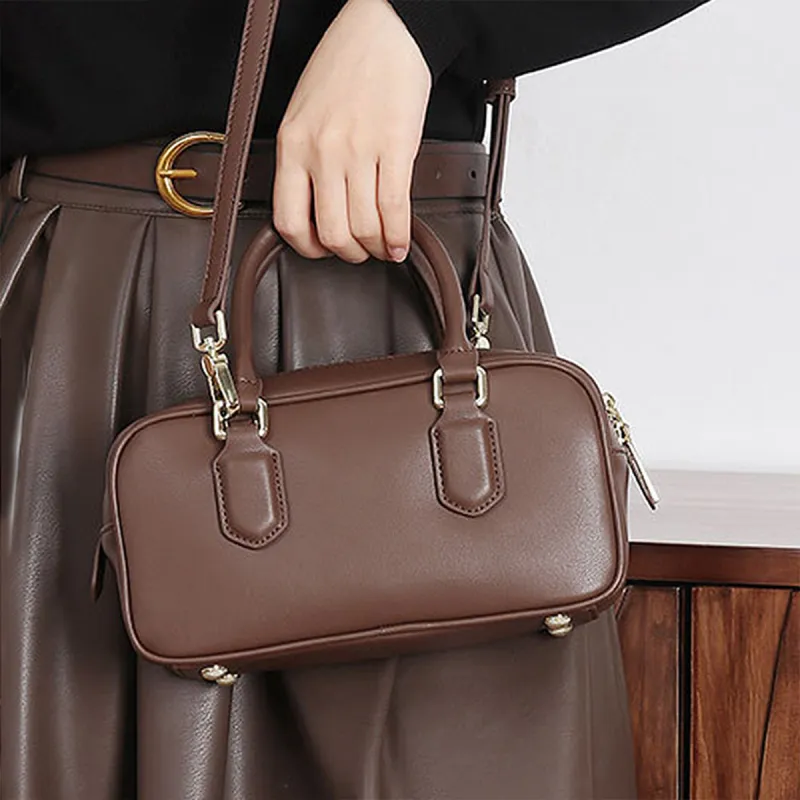 Yalu Cow Leather Shoulder Bag, Crossbody Bag, Handbag Women's Black/Coffee-11