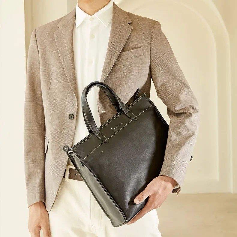 Hush Puppies Vegetable Tanned Top Grain Cow Leather Handbag Briefcase Tubas Men's Black-4
